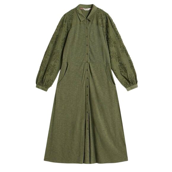 WHITE STUFF Rua Embroidered Dress in Dusty Green Size 12 New with Tag MSRP $144 - Picture 2 of 11